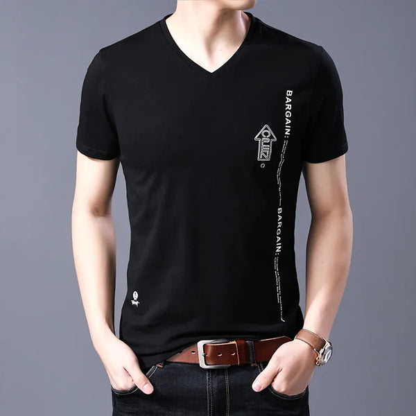 V-neck Pattern Cotton Short Sleeve T-shirt