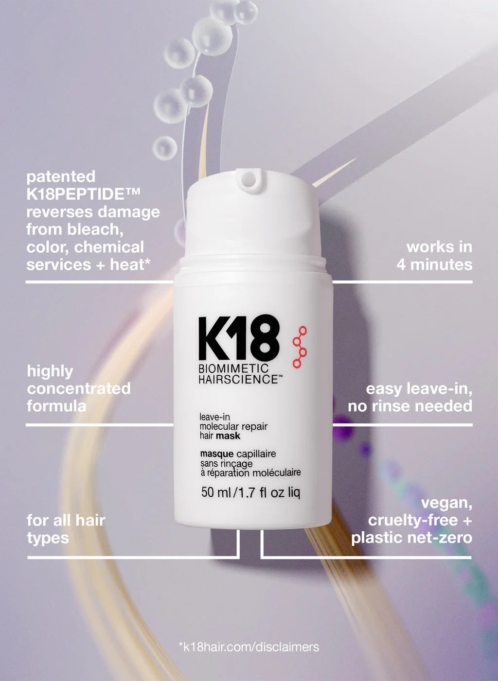 K18 Biomimetic HairScience™ Leave-In Molecular Repair Hair Mask - 1.7 fl oz (50 ml)
