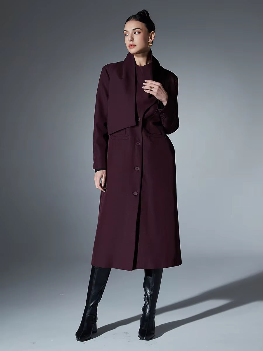 O Neck Long Sleeve Trench Coat