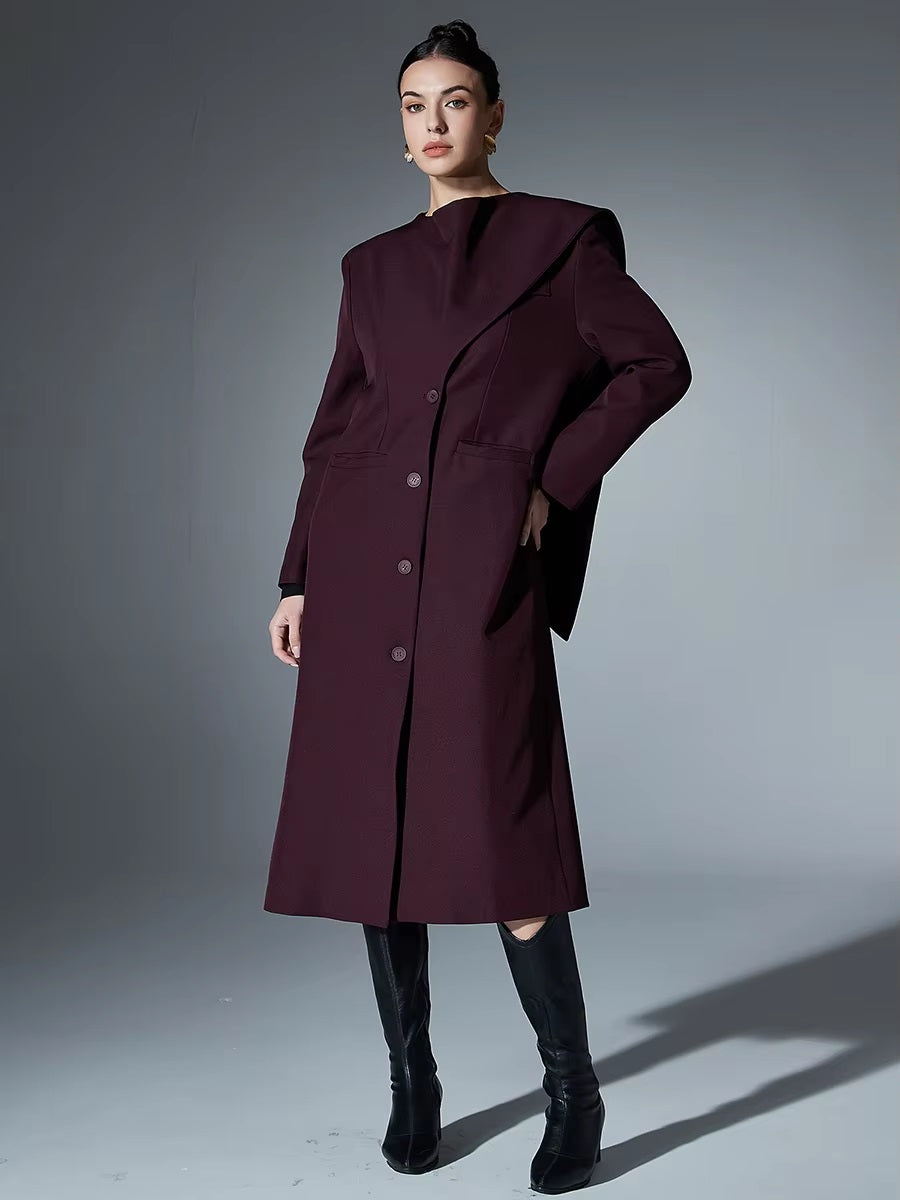 O Neck Long Sleeve Trench Coat