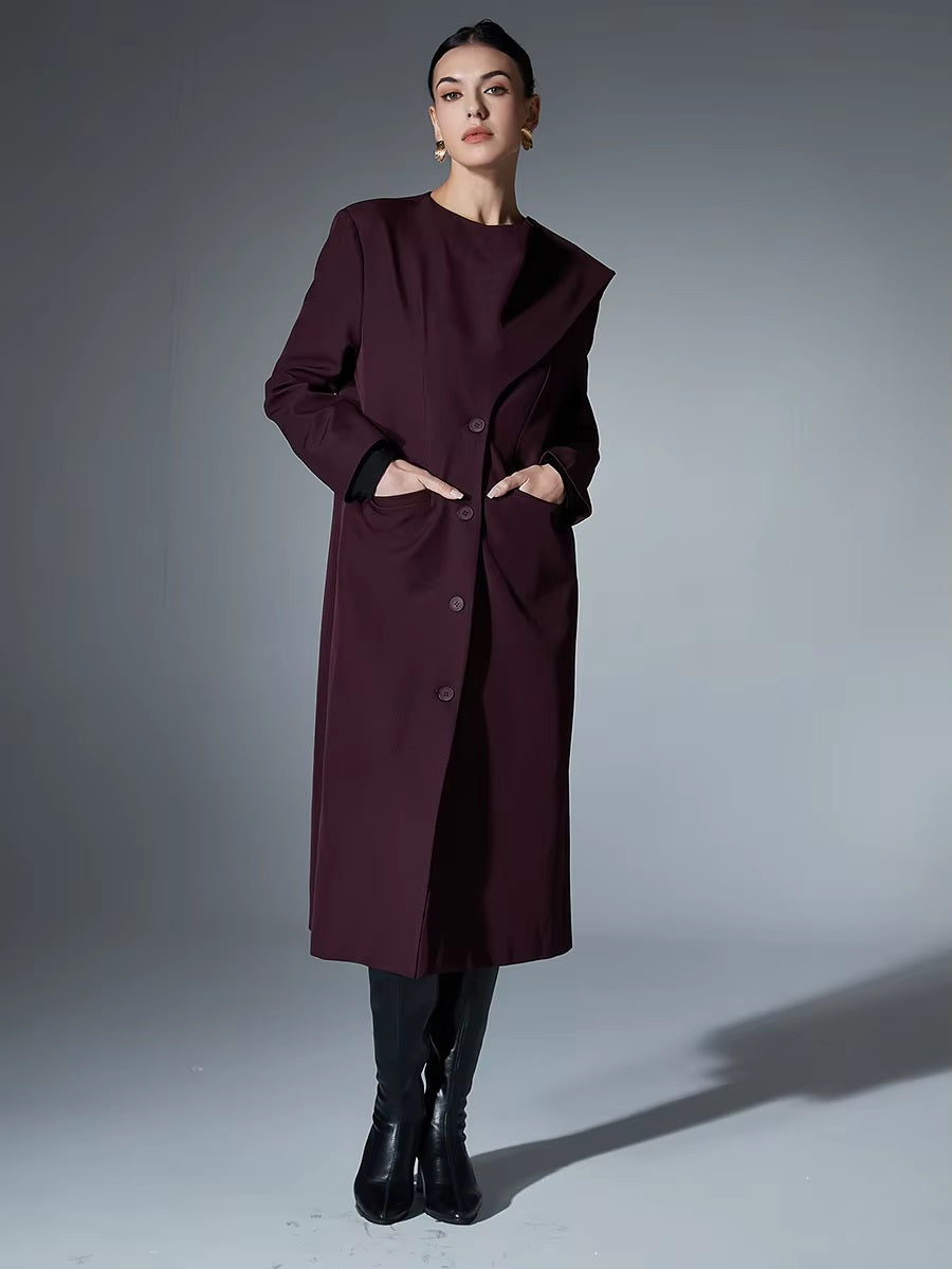 O Neck Long Sleeve Trench Coat