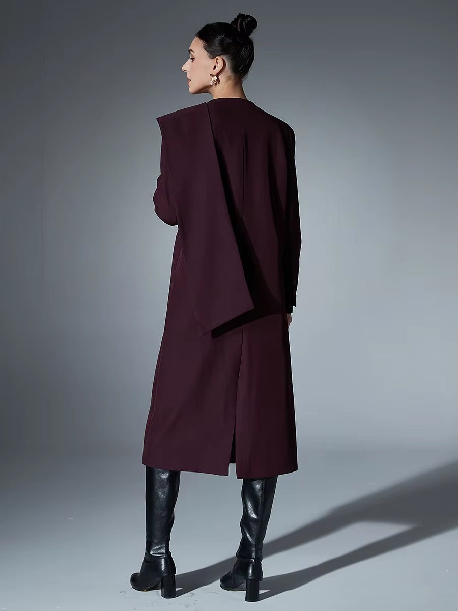 O Neck Long Sleeve Trench Coat