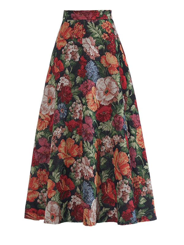 Floral Jacquard A-Line Midi Skirt