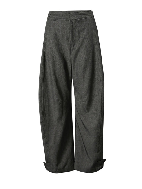 High Waisted Barrel Leg Pants in Gray