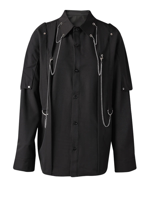 Metal Chain Spliced Oversized Long Sleeve Shirt