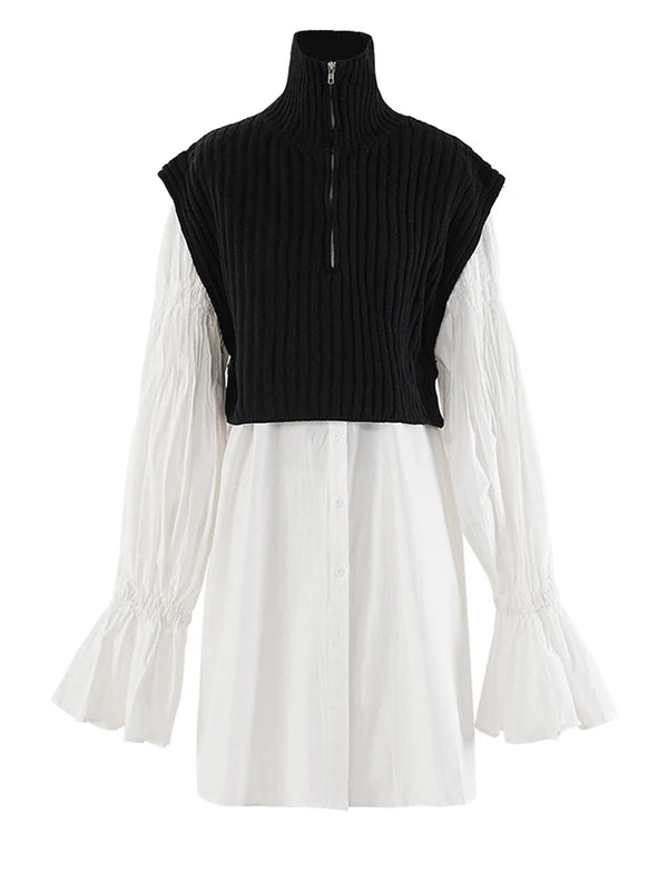 Turtleneck Long Sleeve Oversized Shirt Midi Dress