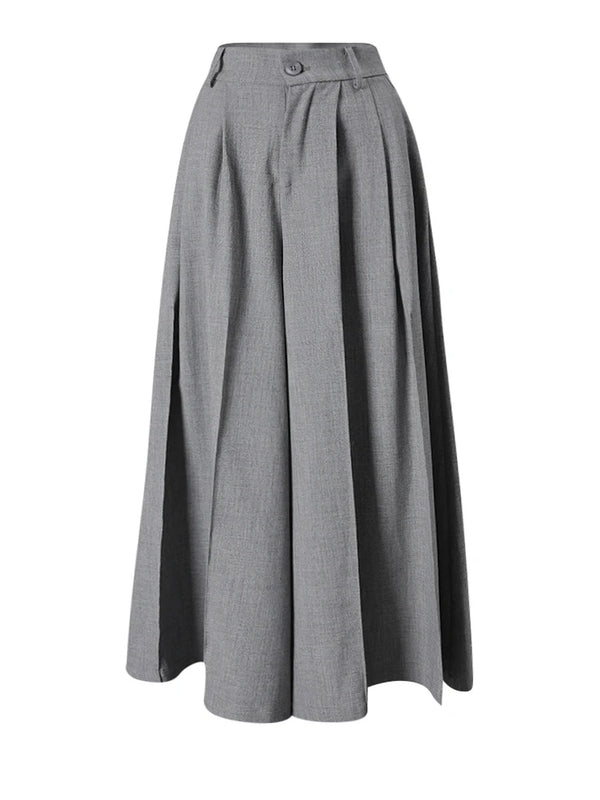 High Waist Pleated Wide Leg Pants in Gray