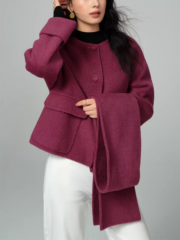 Scarf Long Sleeve Woven Coat In Burgundy