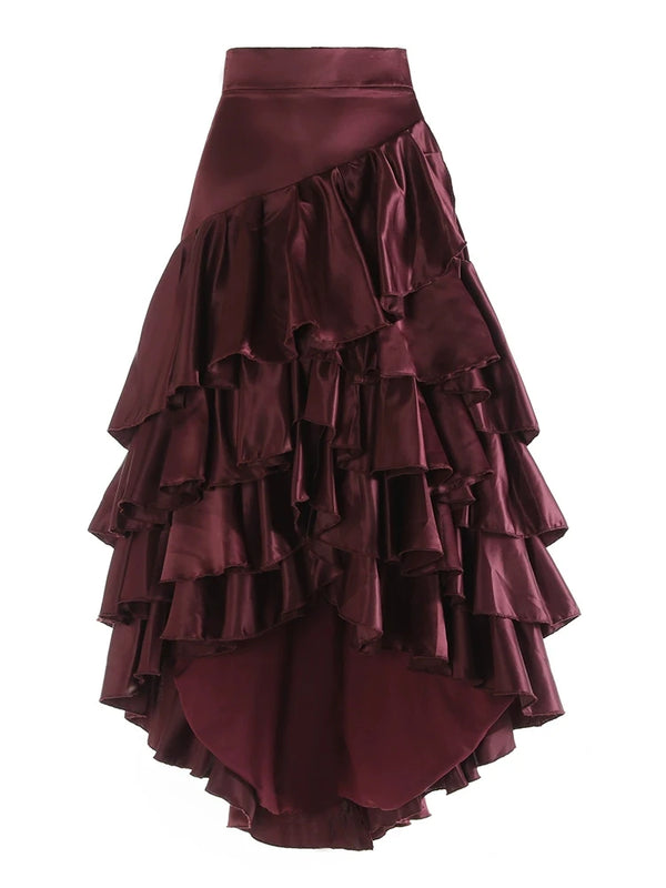 Ruffle Asymmetrical High Waist Midi Skirt