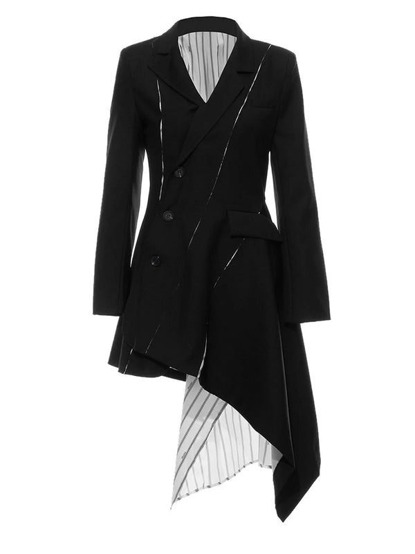 Tailored Pinstripe Blazer Mini Dress with Asymmetric Hem