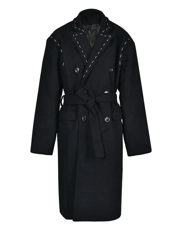 Belted Oversized Windbreaker Trench Coat in Black