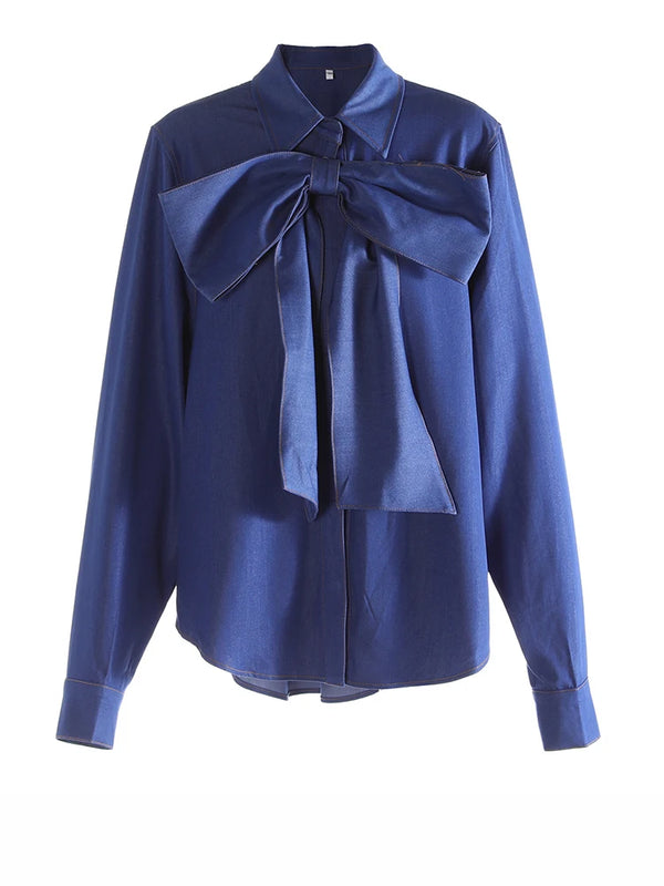 Long Sleeve Bow Tie Front Blouse