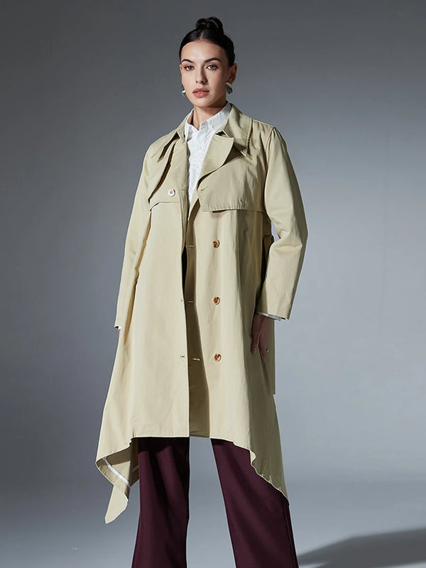 Long Sleeve Belted Trench Coat In Khaki