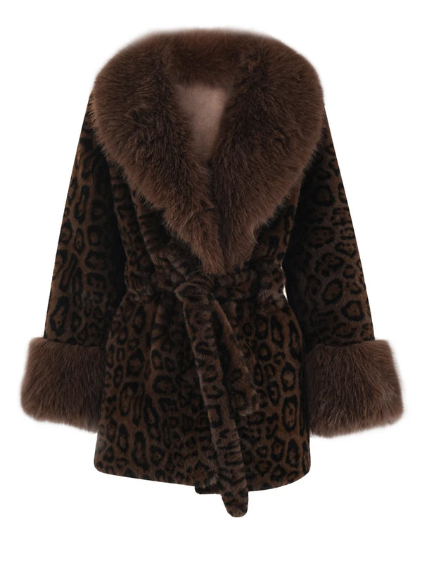 Long Sleeve Warm Faux Fur Jacket In Leopard Print