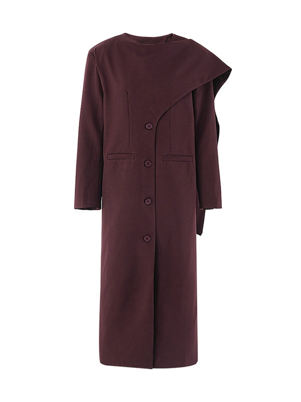 O Neck Long Sleeve Trench Coat