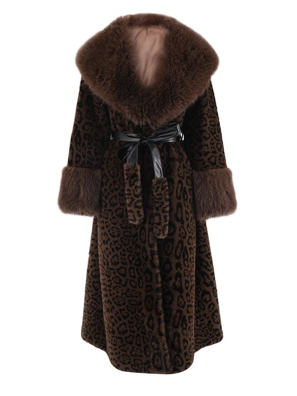 Faux Fur Long Sleeve Coat In Leopard Print