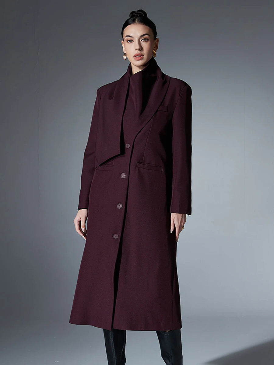 O Neck Long Sleeve Trench Coat