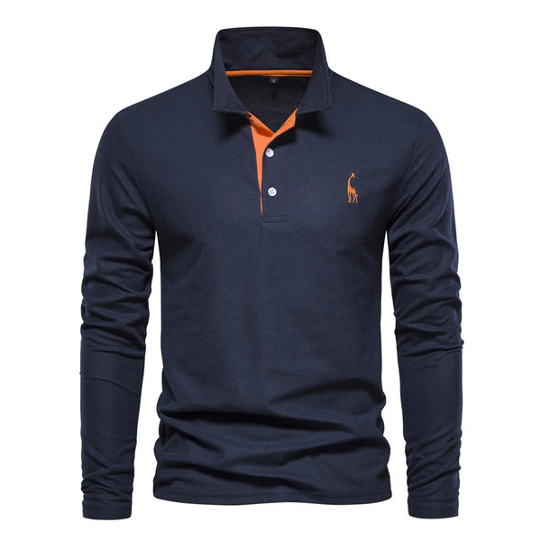 Knit Long Sleeve Polo Shirt With Embroidery