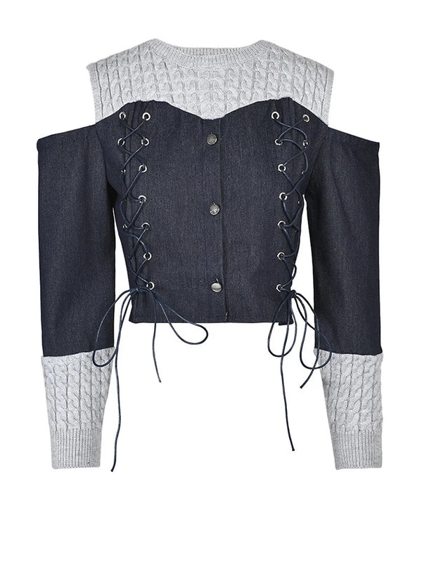 Denim Long Sleeve Corset Top