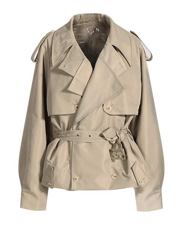 Belted Oversized Windbreaker Short Trench Coat in Khaki