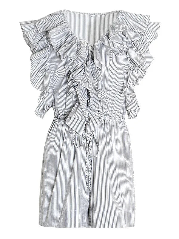 Ruffle Sleeve Romper in Black Stripe