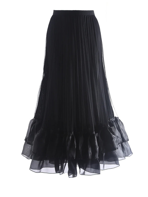 Pleated Midi Skirt with Ruffle Details