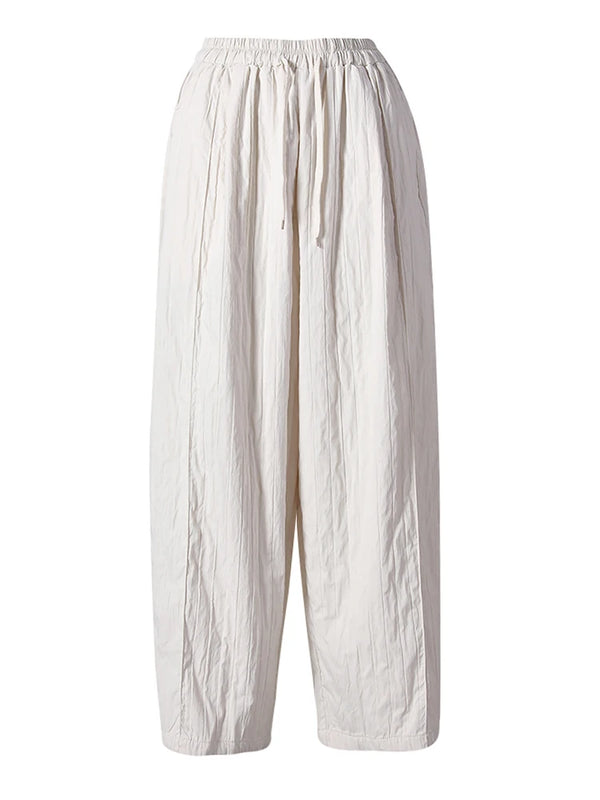 High Elastic Waist Pleated Long Wide Leg Trousers