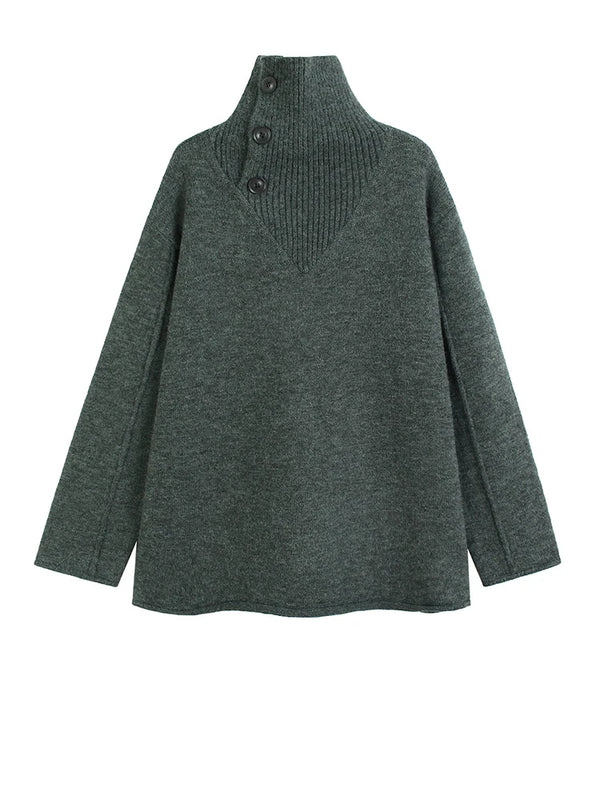 Oversized Ribbed High Turtleneck Knit Sweater in Gray
