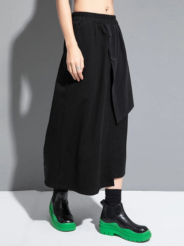 Elastic Waist Irregular Midi Skirt In Black