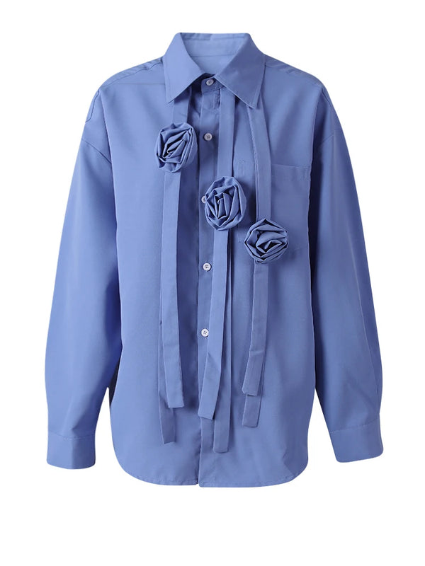 Ribbon Flower Oversized Long Sleeve Shirt