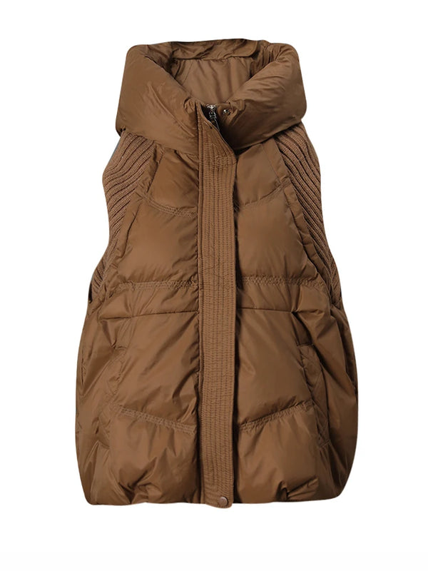 Oversized Duck Down Hooded Vest in Coffee