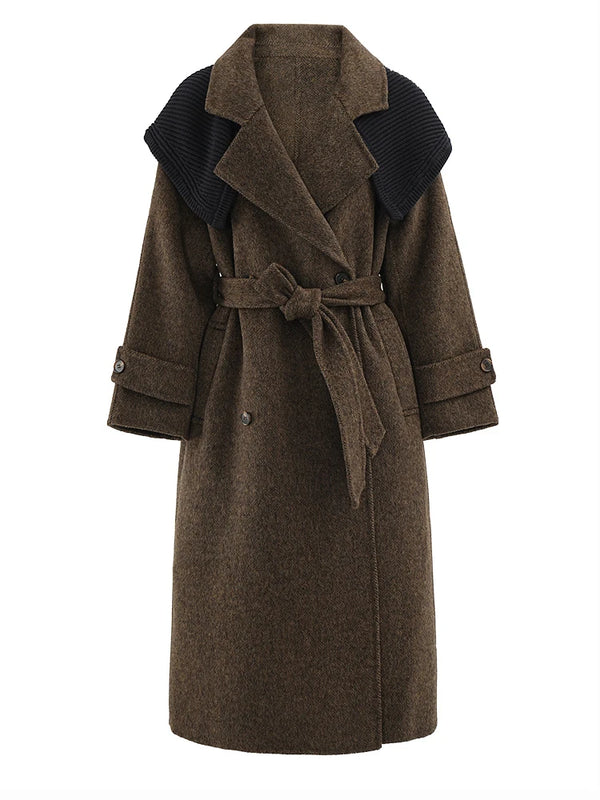 Long Sleeve Knitting Thick Woolen Coat In Brown