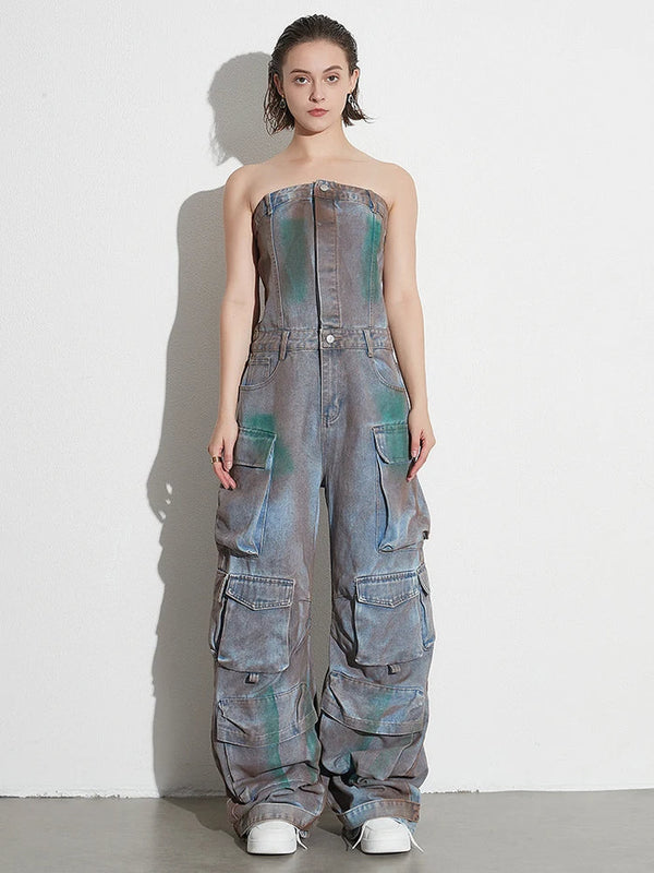 Denim Sleeveless Loose Pants Jumpsuit