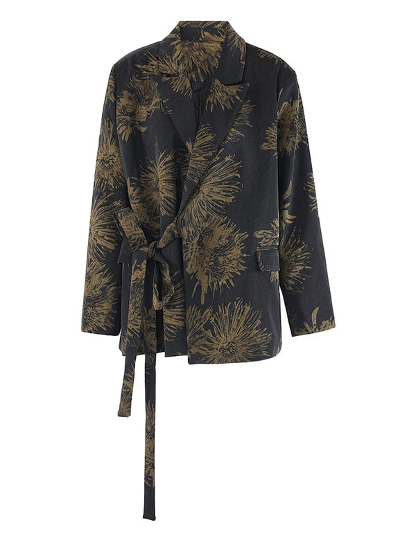 Printed Tie Side Oversized Blazer
