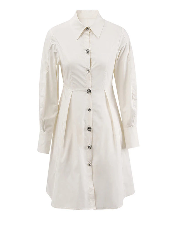 Button Up Long Sleeve Shirt Midi Dress in Apricot