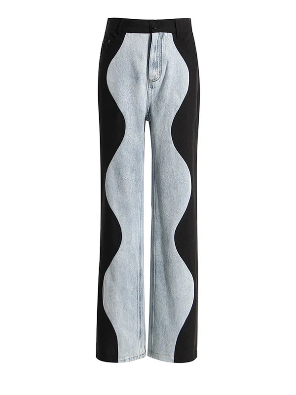 High Waisted Wide Leg Jeans with Side Contrast Panels