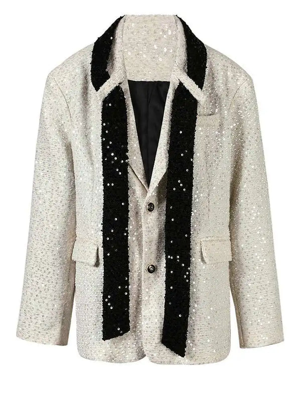 Long Sleeve Sequin Oversized Blazer In Beige