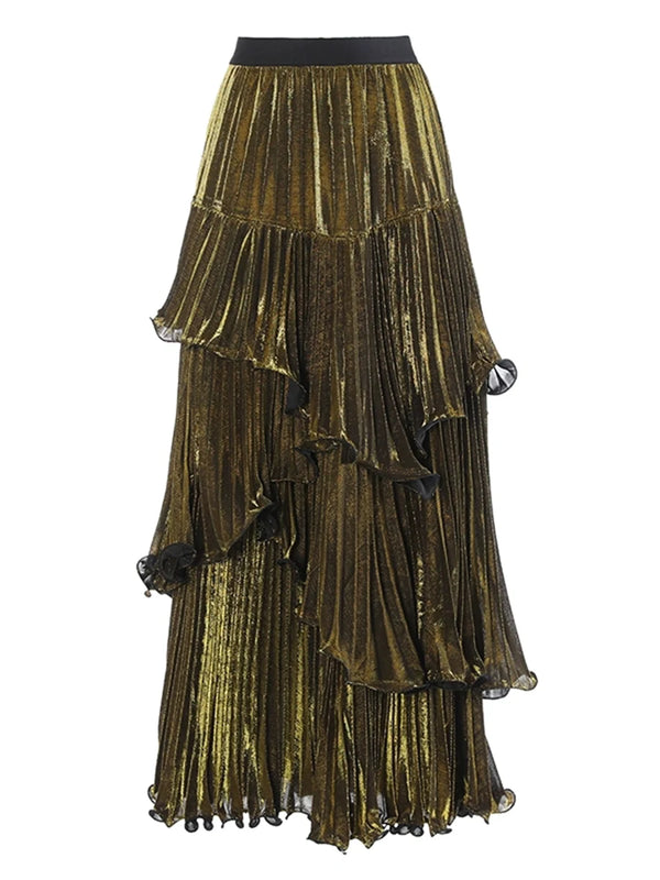 Spliced Ruffle Maxi Skirt