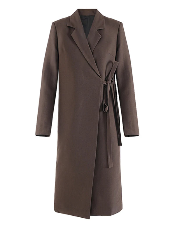 Long Sleeve Bandage Coat In Brown