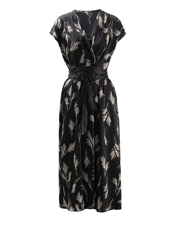 V-Neck Sleeveless Belted Midi Dress in Floral Print