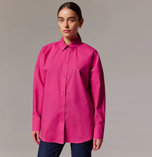Long Sleeve Turn Down Collar Pink Shirt