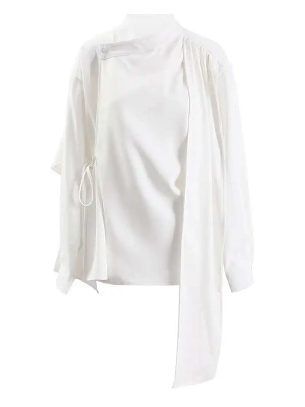 Stand Collar Long Sleeve Irregular Oversized Blouse
