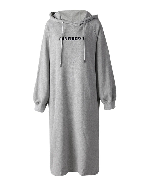 Hooded Loose Fit Midi Dress in Gray