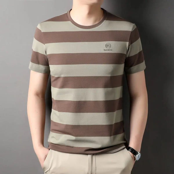 Crewneck Short Sleeve Striped Yarn-Dyed T-Shirt