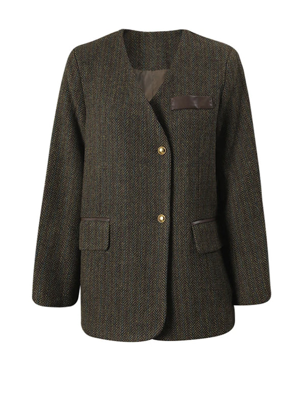 Oversized Collarless Blazer in Coffee