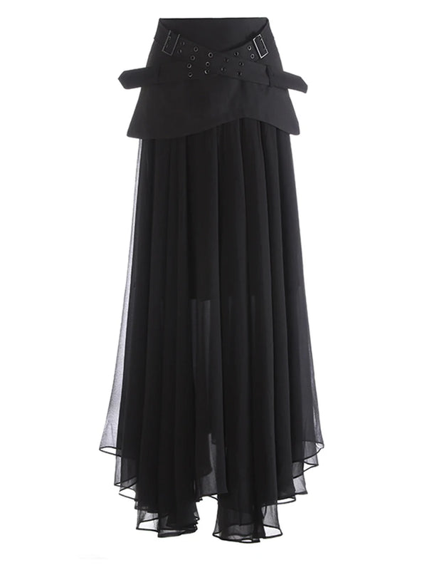 Mesh Pleated A-Line Midi Skirt