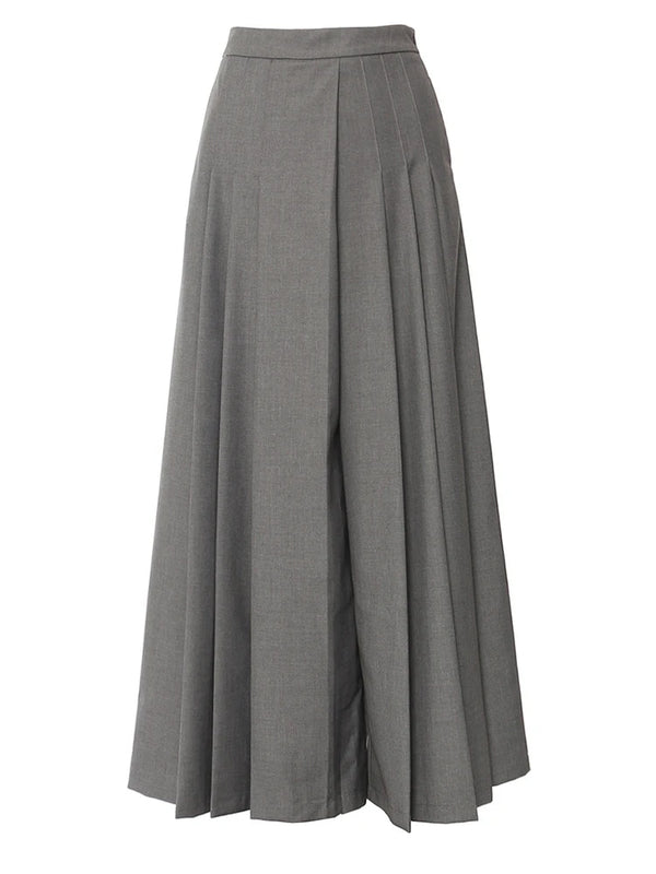 High Waist Pleated Long Wide Leg Trousers