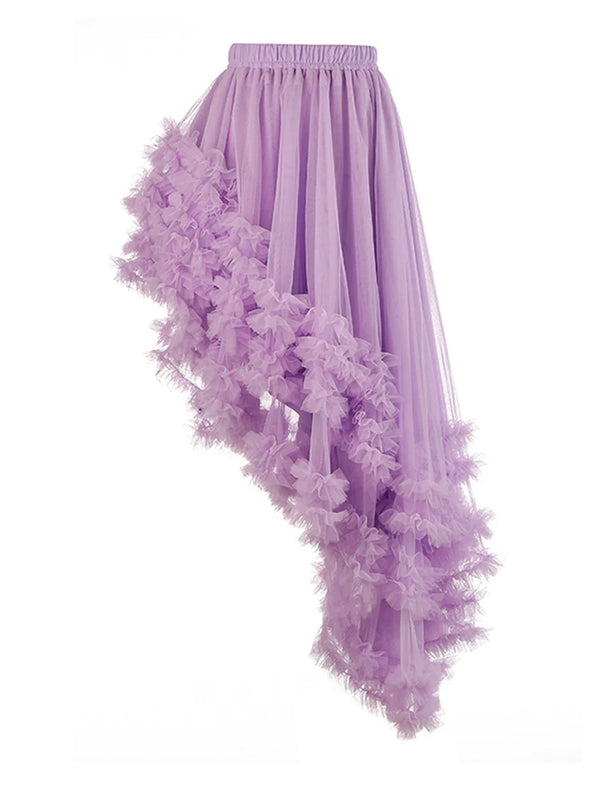 Mesh Asymmetric Midi Skirt