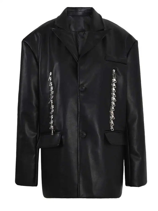 Pu Oversized Long Sleeve Blazer In Black