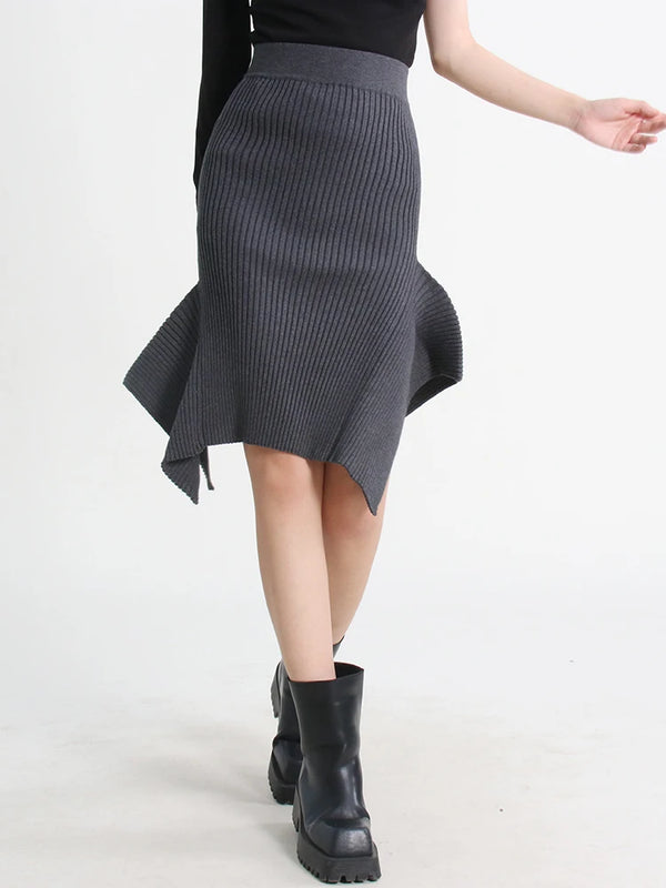 Knitting High Waist Casual Midi Skirt